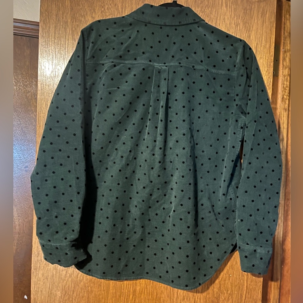 Ann Taylor Loft Velvet Dot Corduroy Everyday Shirt Emerald Green Sz S Button Up - Picture 8 of 8